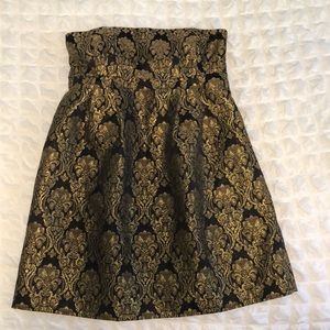 Black/Gold Jacquard Strapless Dress